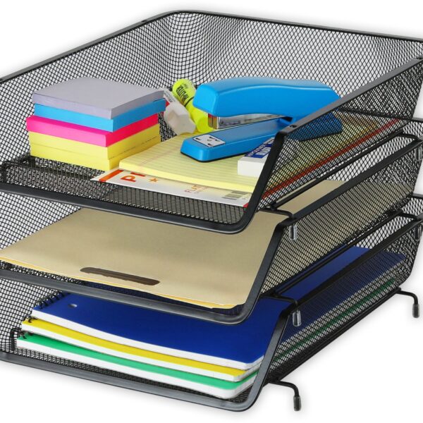 Simple Houseware Stackable Desk File Document Letter Tray Organizer, 3 Packs, Black