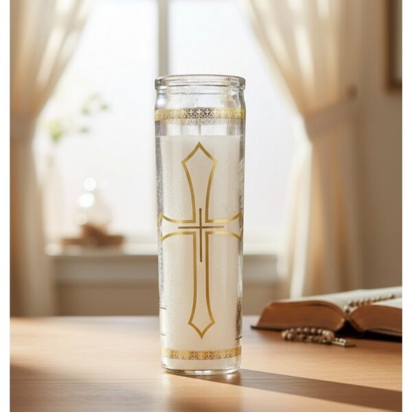 10OZ 7 DAY CANDLE HOLY CROSS WHITE-12