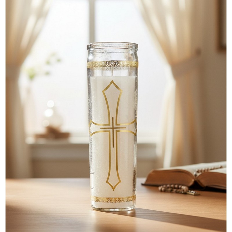 10OZ 7 DAY CANDLE HOLY CROSS WHITE-12