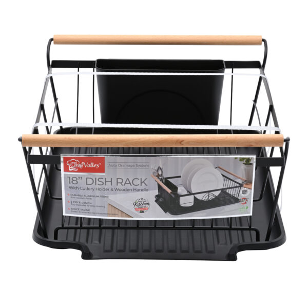 18" DISHRACK MATT BLACK W/WOOD HANDLE-6
