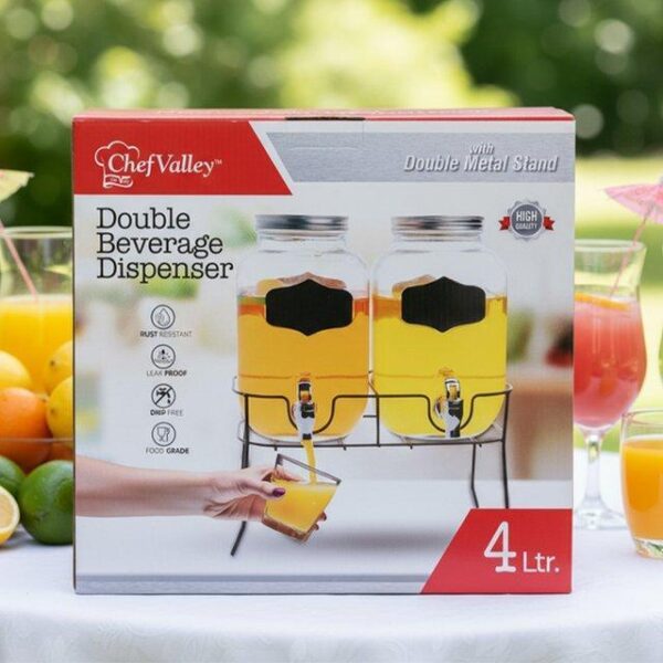 4L DOUBLE BEVERAGE DISPENSER WITH METAL STAND-2