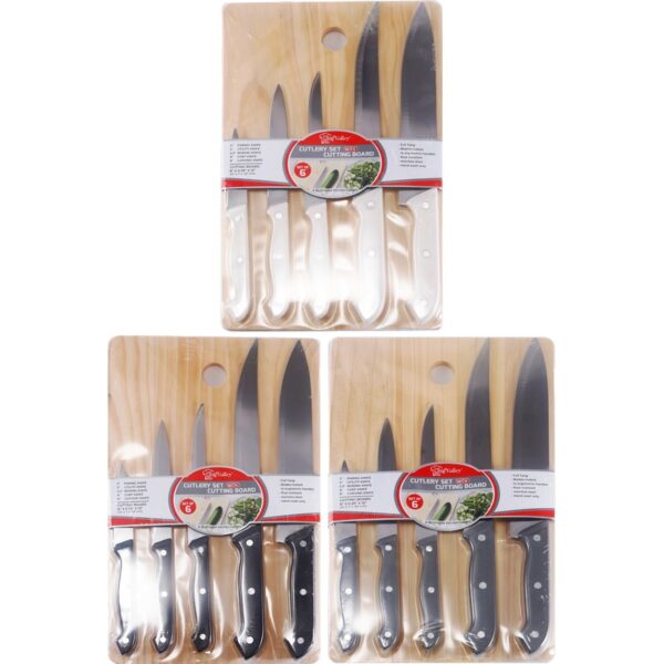 6PCS WODEN CUTING BORD W/ KNIVES SET -12