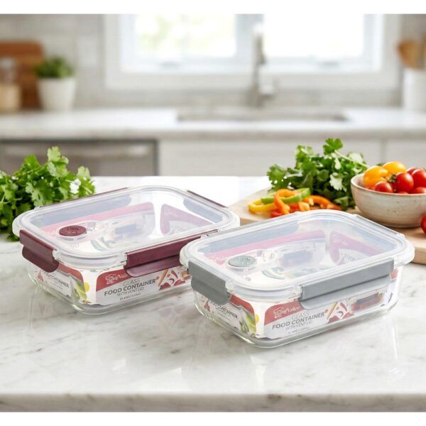 RECT GLASS FOOD CONTAINER 2 COMPARTMENTS W/LID 35 OZ-12