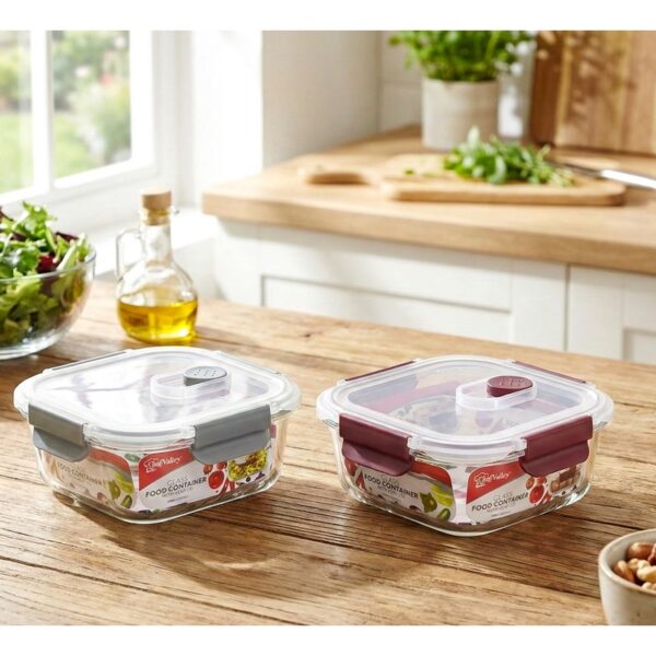 SQUARE GLAS FOOD CONTR W/VENT 27OZ-12