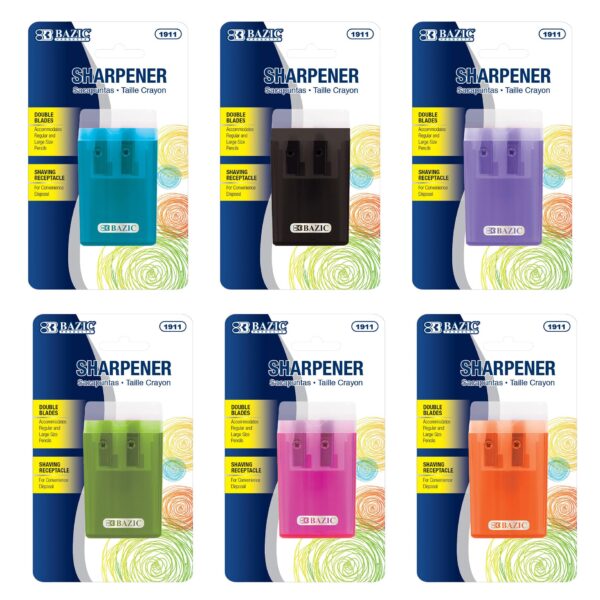 BAZIC PENCIL & CRAYON SHARPENER DUAL BLADES W/LID & RECEPTACLE