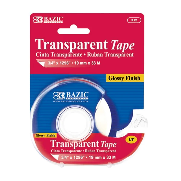 BAZIC TAPE TRANSPARENT 3/4 X 1296" W/ DISPENSER