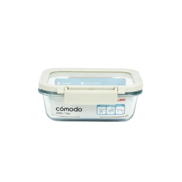 COMODO GLASS 13 OZ RECTANGULAR FOOD STORAGE WHITE LID