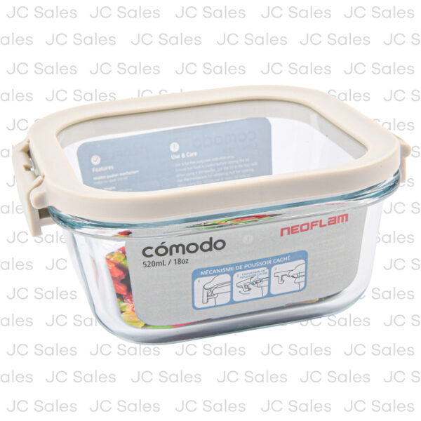 COMODO GLASS 18 OZ SQUARE FOOD STORAGE WHITE LID