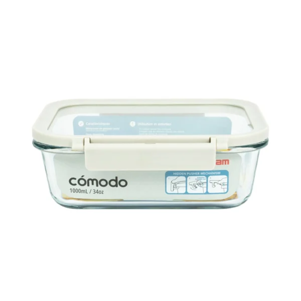 COMODO GLASS 34 OZ RECTANGULAR FOOD STORAGE WHITE LID