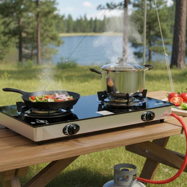 DOUBLE BURNER GLASS TOP OUTDOOR GAS STOVE-1