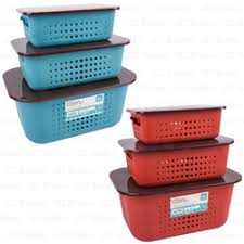 STORAGE BASKET SET W/LID ASST COLOR 3 PC