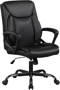Executive Office Chair, High Back Ergonomic Desk Chair with Lumbar Support, Adjustable Big and Tall Computer Chair, 360° Swivel, PU Leather, Black