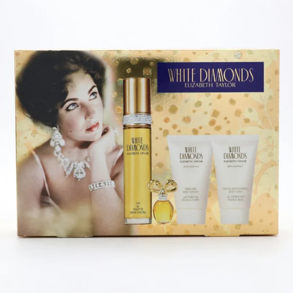 WHITE DIAMONDS ELIZABETH TAYLOR , 4 PIECE GIFT SET WOMEN BLUE BOX.